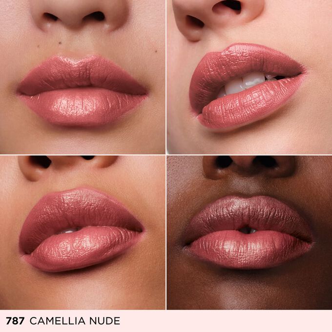 Primer plano del tono camelia de Joli Rouge en varias texturas nude