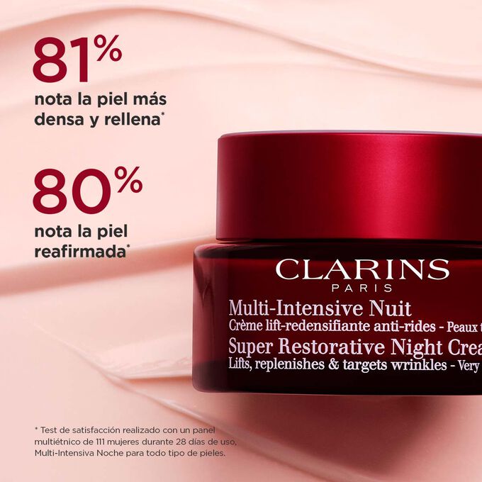 Foto de la crema Noche con fórmula tipo retinol para pieles secas de Clarins que pone de relieve sus efectos nutritivos y equilibrantes