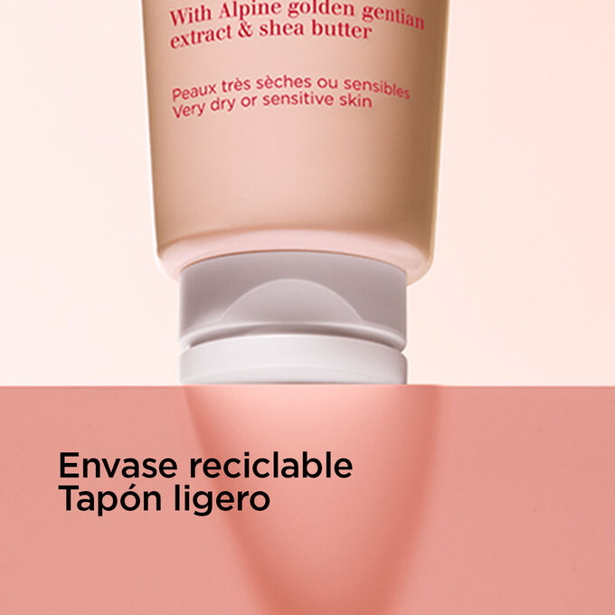 Enfoque del tapón de la espuma limpiadora suave para ilustrar el envase reciclable y el tapón ligero