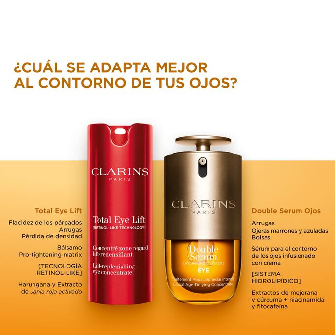 Compara el s&eacute;rum para el contorno de los ojos Double Serum Ojos y Total Eye Lift para encontrar tu mejor tratamiento antiedad.