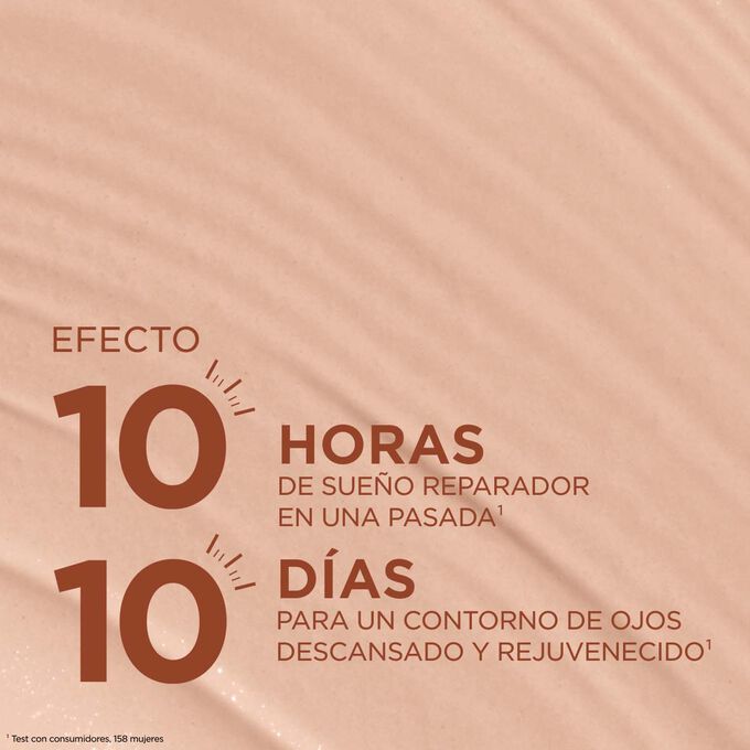 Textura de corrector que proporciona un efecto de sue&ntilde;o reparador de diez horas y un contorno de ojos descansado y rejuvenecido en diez d&iacute;as, para una mirada descansada