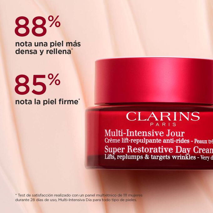 Foto de la crema Día con fórmula tipo retinol para pieles secas de Clarins que pone de relieve sus efectos nutritivos y equilibrantes