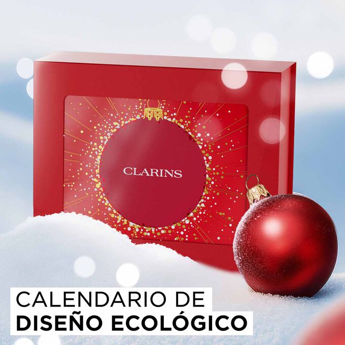 Foto del calendario de Adviento de 12 días de Clarins con envase de diseño ecológico, creado para ser reutilizado mucho después de que terminen las fiestas