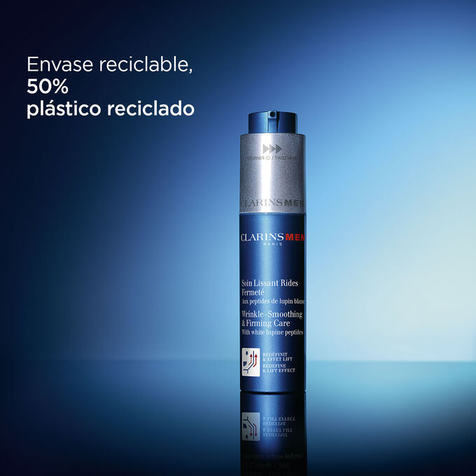 Foto del tratamiento alisador y reafirmante de Clarins para ilustrar su envase elaborado con un 50% de plástico reciclado.