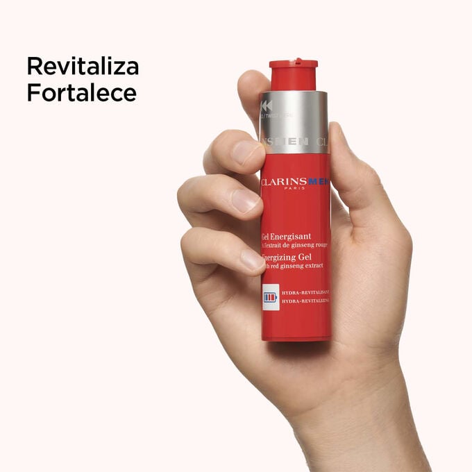 Foto del gel energizante para hombre sobre un fondo texturizado para destacar su efecto revitalizante y fortalecedor.