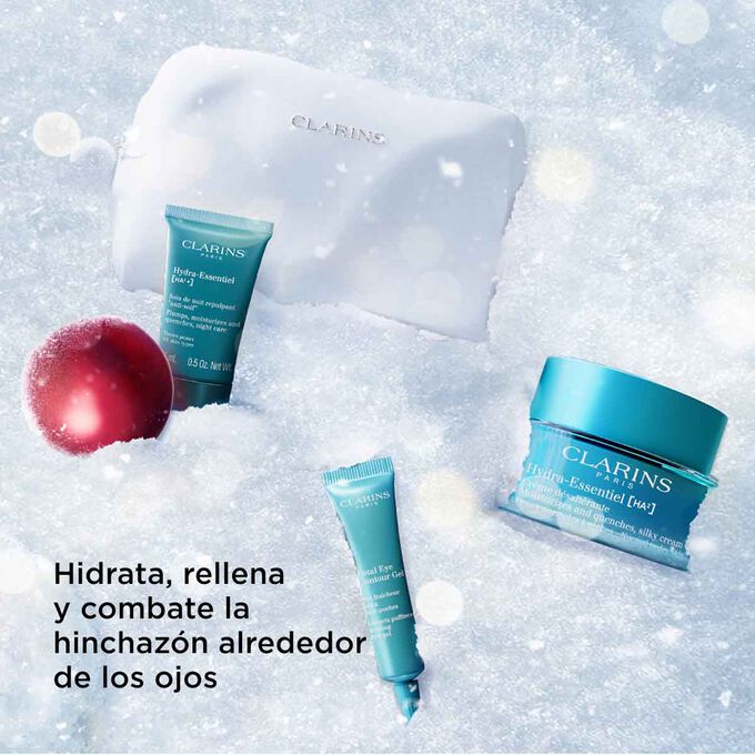 Foto del pack de regalo de Navidad Hydra-Essentiel, que incluye crema hidratante, crema de noche y productos para el contorno de ojos en tamaño normal.