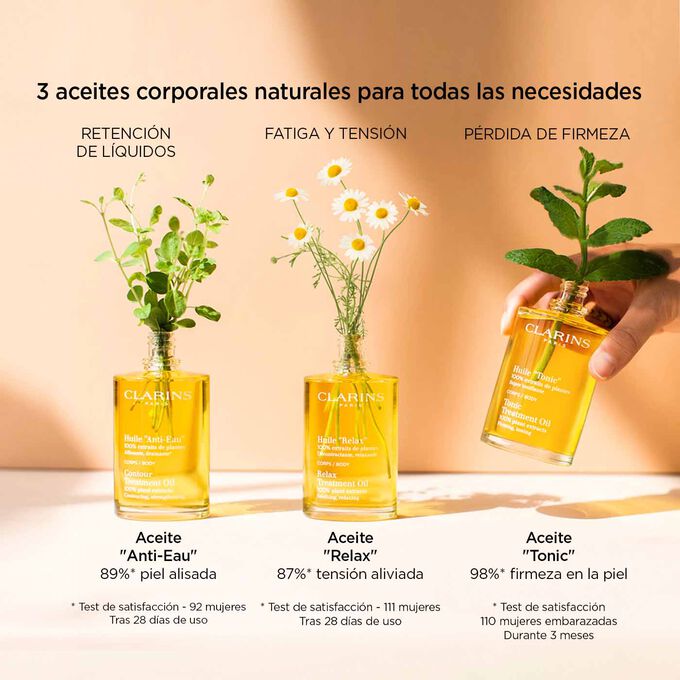Aceite "Anti-Eau", Aceite "Relax" y Aceite "Tonic", aceites naturales para todas las necesidades