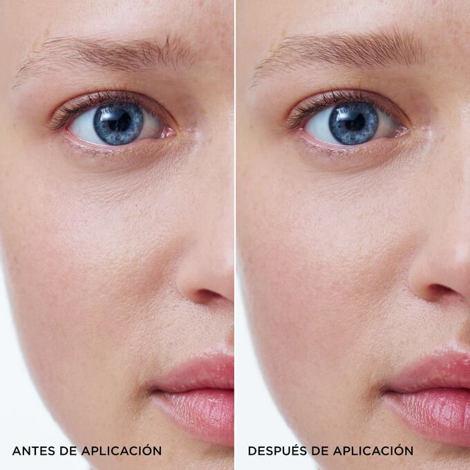 Antes/despu&eacute;s del uso del Wonder Define Brow Pencil de Clarins en las cejas de una mujer, que ahora lucen m&aacute;s voluminosas y estructuradas.
