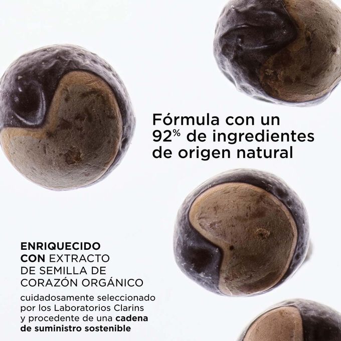 Enfoque en el Cardiospermum halicacabum, destacando la f&oacute;rmula de Clarins con un 92% de ingredientes de origen natural, cuidadosamente seleccionada y de origen sostenible.