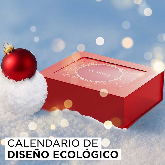 Foto del calendario de Adviento de 24 días de Clarins con envase de diseño ecológico creado para ser reutilizado mucho después de la temporada navideña