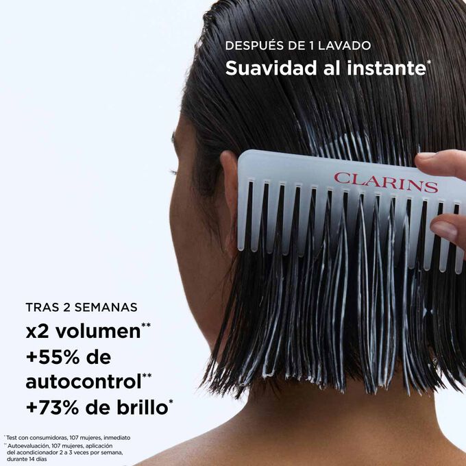 Resultados del acondicionador suavizante en el cabello: el doble de volumen y un 73% m&aacute;s de brillo, para un cabello f&aacute;cil de peinar.