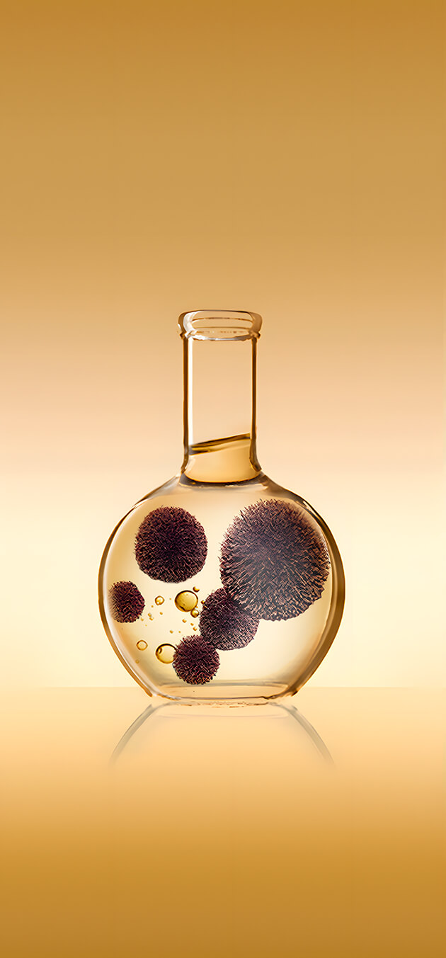 Pantalla del juego con 7 probetas en línea con ingredientes vegetales en su interior.