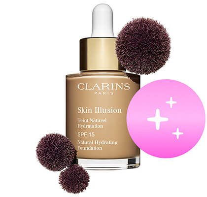 Foto del envase de Skin Illusion con los principales ingredientes al lado, los extractos de Jania rubens y kalanchoe bio